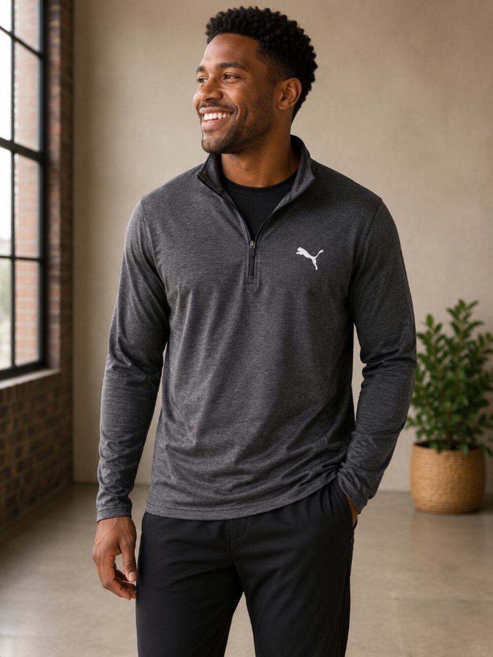 PUMA Men's XL Gray Quarter Zip Performance Pullover Athletic Training Top